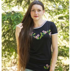 Embroidered tunic "Patent Apple Blossom on Black"